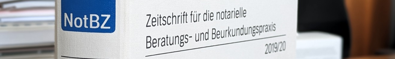 Bild zeigt eine weißen Bucheinband mit der Aufschrift NotBZ, Zeitschrift für die notarielle Beratungs- und Beurkundungspraxis.
